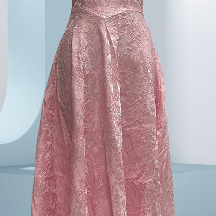 Elegant V-Neck Halter Floral Jacquard Evening Dress - Backless Sleeveless A-Line Gown With Waist Accent For Women