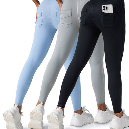 3 Pack Womens Yoga Leggings 4-Way Stretch High Waisted Tummy Control Pant With Pocket Workout Athletic Gym Casual Pants