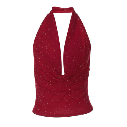 Fashion Hot Girl Deep V Hot Drilling Backless Halter Slim Fit Tube Top Short Vest