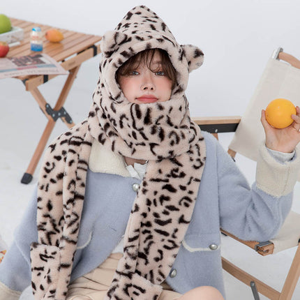 Hat Scarf With Paw Print Gloves Three In One