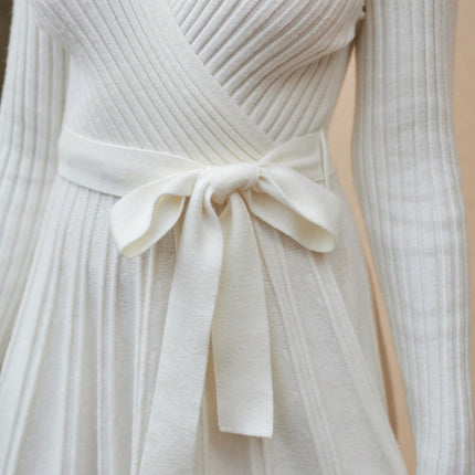 Women's Wrap A-Line Knit Dress Long Sleeve