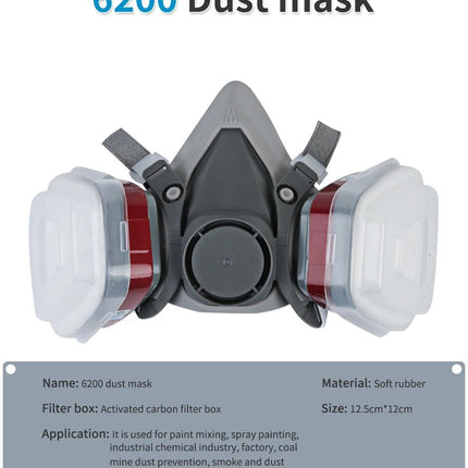 Original 6200 Reusable Respirator Half Face Cover Gas Mask With Fog-proof Glasses For Painting Spray Polishing Work Safety Smoke