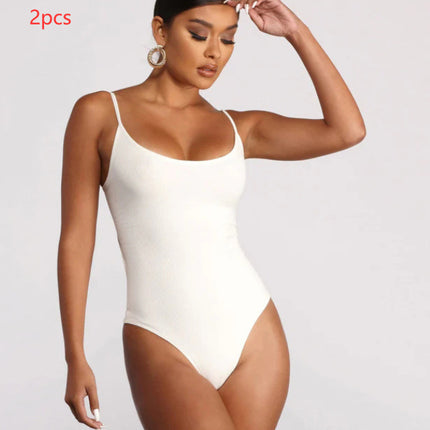 Summer Bikini Backless String Large Size Sexy Solid Color Triangle One-piece Swimsuit Womens Clothing 2pcs