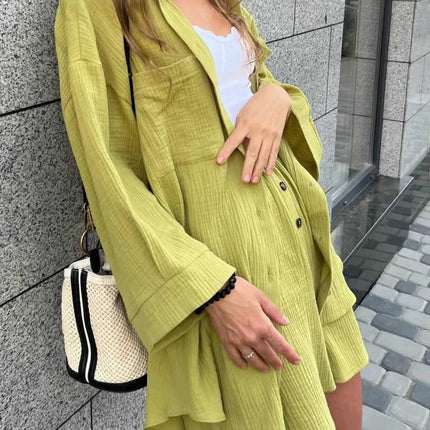 Cardigan Breasted Top Shorts Two-piece Set