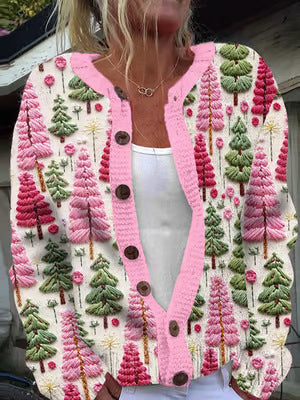 Cardigan Sweater Coat Single Row Button Sweater Printing