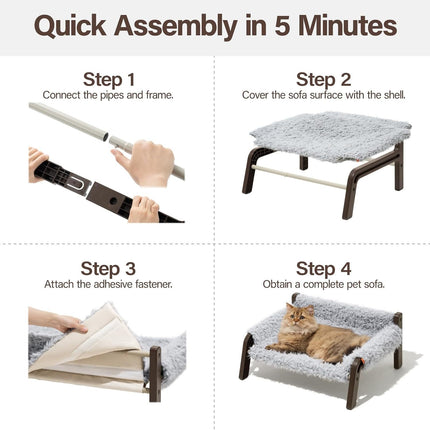 MEWOOFUN Elevated Pet Bed - Raised Cat & Small Dog Couch With Washable Cover & Non-Slip Base, Supports 44 Lbs For Indoor Outdoor Use Plush Grey