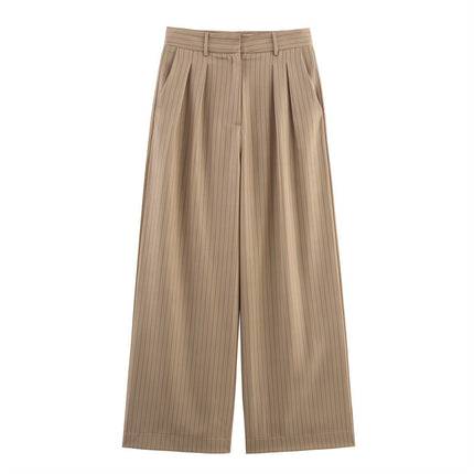 Striped Linen Blend Suit Jacket Pleated Pants