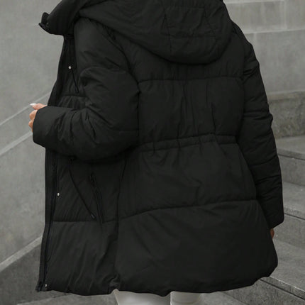 Casual Adjustable Waist Quilted Mid-Length Hooded Padded Padded Coat Clothes Winter For Women