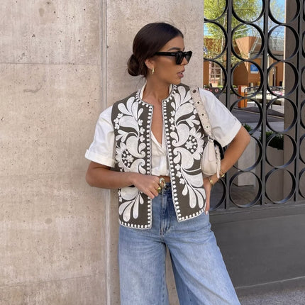 European And American Women's Clothing Sleeveless Embroidered Vest Women's Top