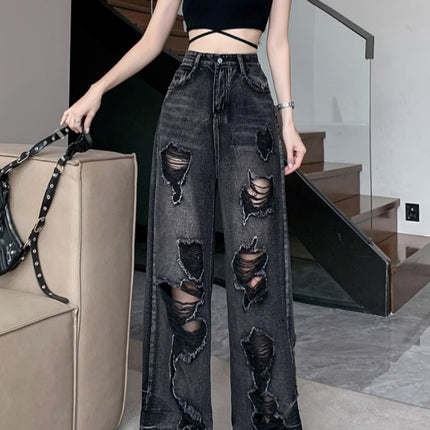 Retro Tattered Jeans High Waist Straight-leg Shorts