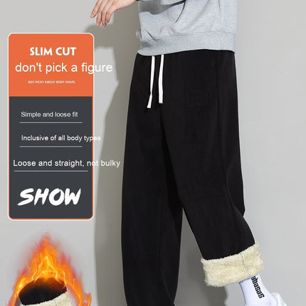 Winter Men's Casual Cashmere Pants Straight Wide-leg Pants