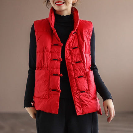 Down Jacket Women's White Duck Down Ethnic Style Vest