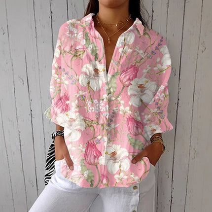 Women's Creative Fashion 3D Printing Lapel Casual Shirt