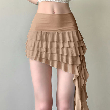 Low Waist All-match Ribbon Irregular Tulle Skirt