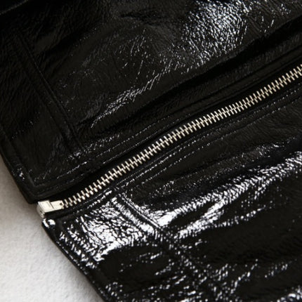 Black Bright Leather PU Short Motorcycle Leather Jacket Women's Jacket