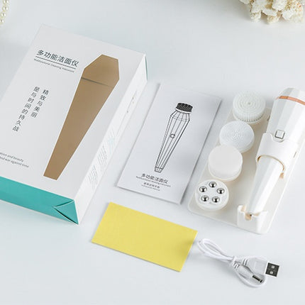 4 In 1 USB Rechargeable Electric Facial Cleansing Brush Soft Skin Care Portable Massager Face Brush Deep Cleaning Device