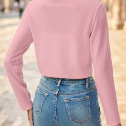 Solid Color Open Front Crop Jacket