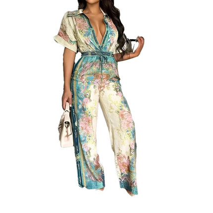 Short Sleeve Printed Sexy Slimming Jumpsuit