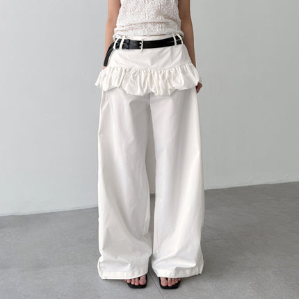 Street Style Puffy Bud Fake Two-piece Casual Trousers