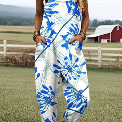 Strap Positioning Printed Jumpsuit Women's Clothing