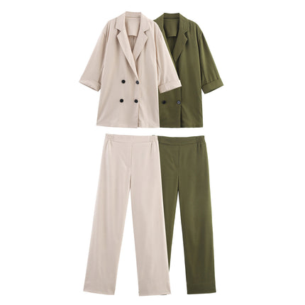 Linen Double Breasted Suit Jacket Linen Wide Leg Pants Suit