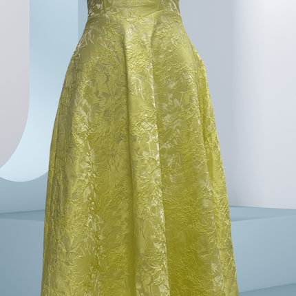 Elegant V-Neck Halter Floral Jacquard Evening Dress - Backless Sleeveless A-Line Gown With Waist Accent For Women