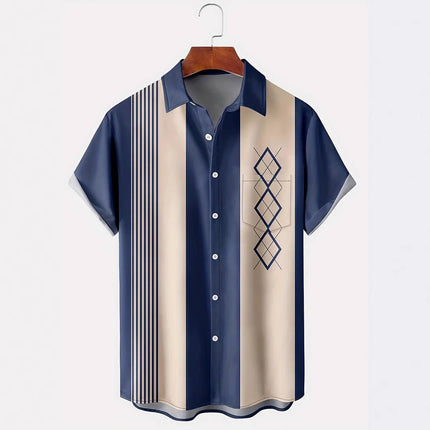 Men's Contrast Color Loose Short-sleeved Shirt Lapel
