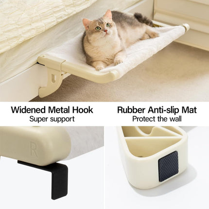 MEWOOFUN Cat Window Perch With One-Step Sliding Clamp - Adjustable Window Sill Hammock With Removable Cover For Indoor Cats - Medium Beige Cat Bed Fits Windowsill & Bedside