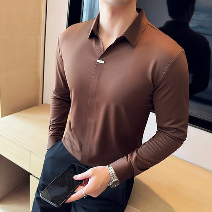 Men's V-neckline Drape Ironing Free Long Sleeves