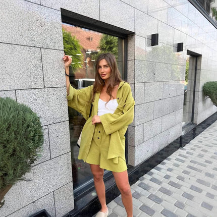 Cardigan Breasted Top Shorts Two-piece Set