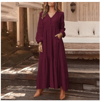 Retro Casual Long-sleeved Dress With Big Swing Dress