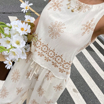 Women's Geometric Printed Tank Top And Pants 2-piece Set