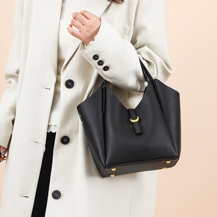 Genuine Leather Women's Large Capacity Hand Holding Bucket Bag