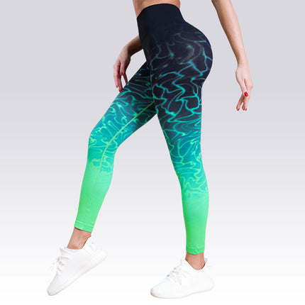 Popular Yoga Pants Women's Gradient Contrast Printing Seamless High Waist