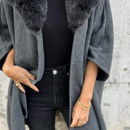 Women's Loose Long Sleeve Large Lapel Fur Collar Cape Coat