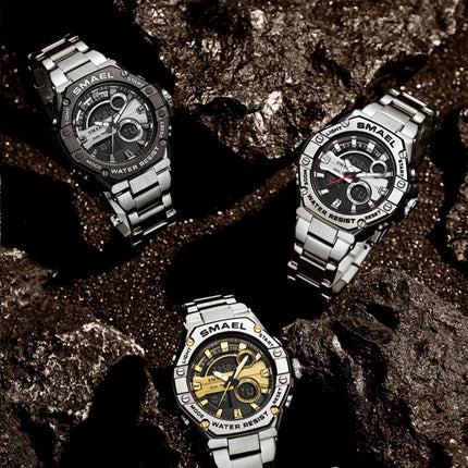 Men's Multi-functional Waterproof Double Display Alloy Steel Belt Electronic Watch