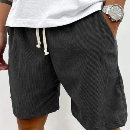 Men's Corduroy Shorts With Drawstring Fashion Casual Pockets Pants Summer