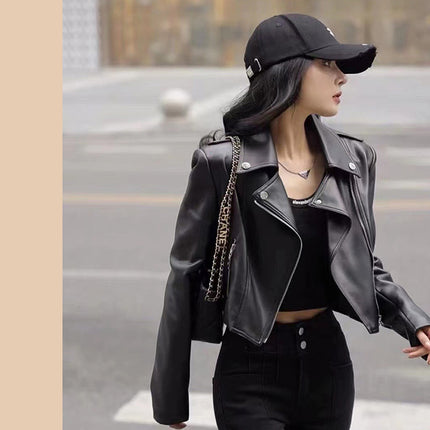 Fashion Black Jacket Lapel High Waist Zipper