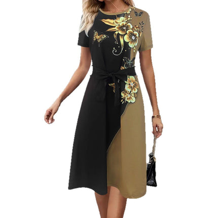 Women's Clothing Temperament Crew Neck Printed Dress