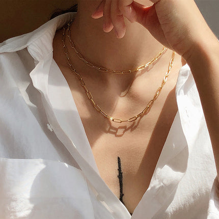 18k Gold Stainless Steel Paper Clip Clavicle Necklace Female 0 Word Chain All-match