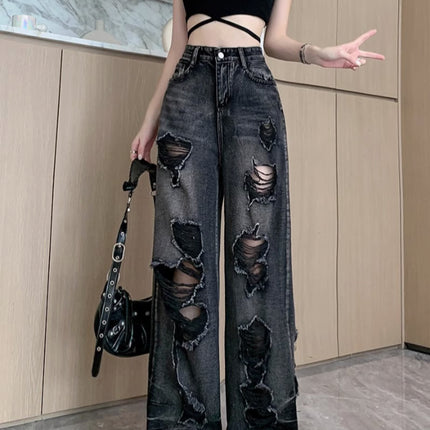 Retro Tattered Jeans High Waist Straight-leg Shorts
