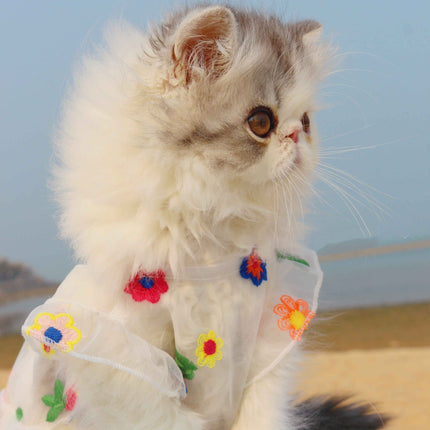 Mesh Flower Embroidery Dress Cat Clothes