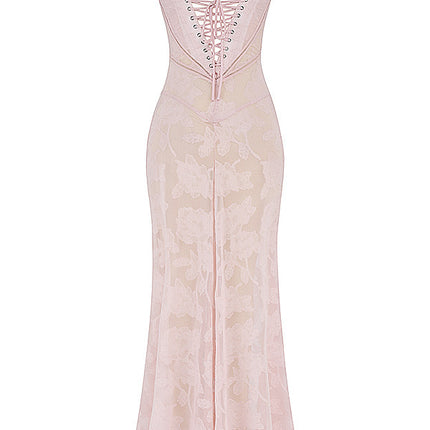 Sexy Flowers Lace Suspender Dress Summer Fashion Slim Back Lace-up Long Dresses Party Evening Club Clothing For Women