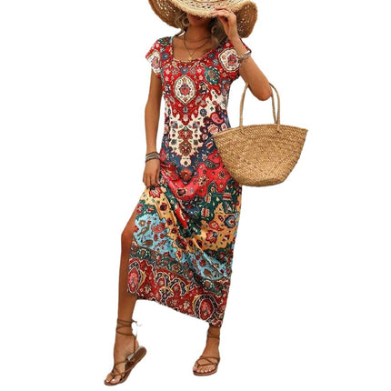 Women's Long 3D Printed U-neck Casual Dress