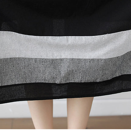 Cotton And Linen Short Sleeve Dress Large Size Women's Mid Length