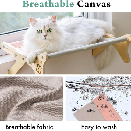 Cat Window Perch & Hammock - Adjustable 2-in-1 Sunbathing Seat For Indoor Cats, Sturdy Design Holds 40 Lbs With Washable Cover Pink, Space-Saving