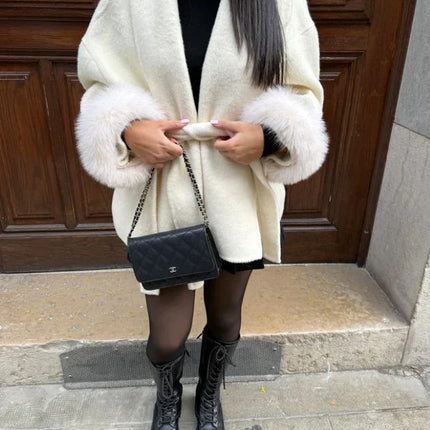 Furry Sleeves Overcoat Long Coat