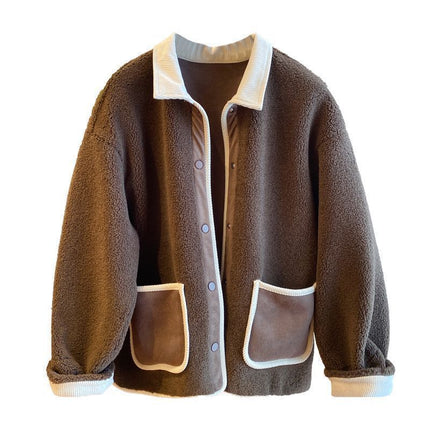 Lamb Wool Women's Loose Slimming Thickened Warm Plus Size Splicing Coat