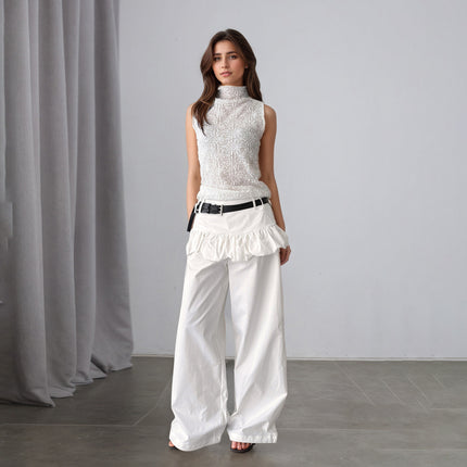 Street Style Puffy Bud Fake Two-piece Casual Trousers