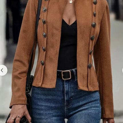 Double-row Metal Buckle Deerskin Velvet Retro Long-sleeved Coat